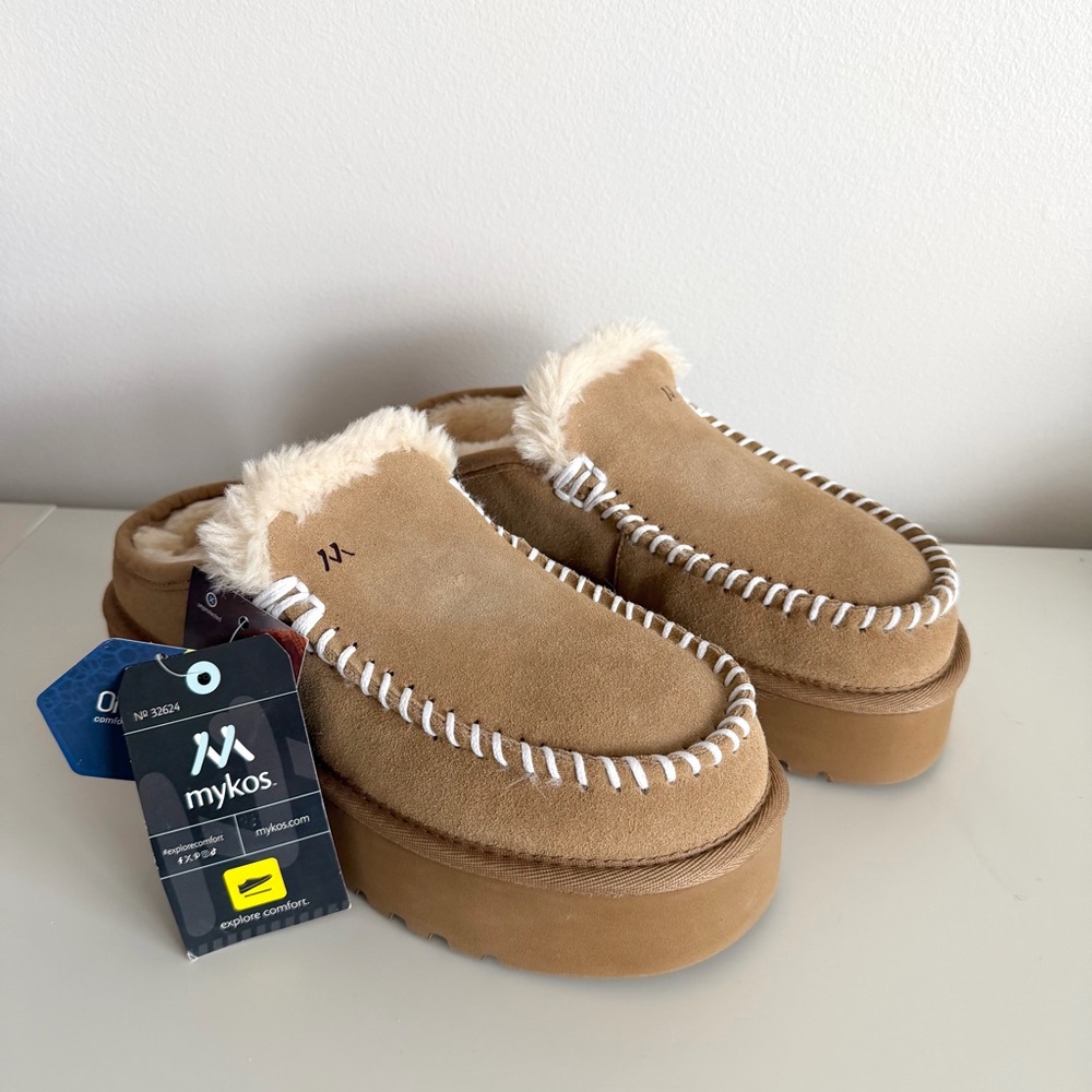 Mykos Tan Suede Slip-On Platform Mules -Cassie